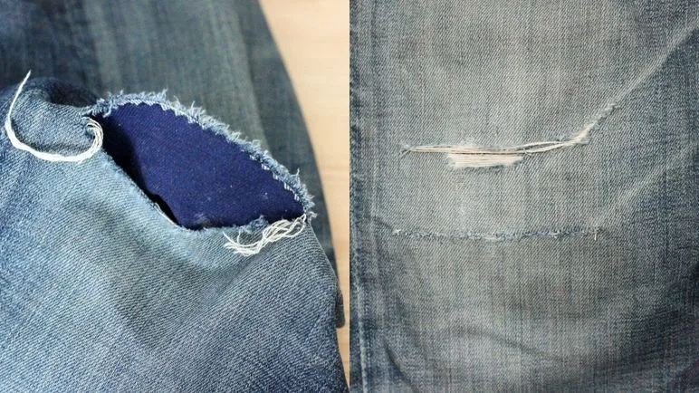 Der Riss in der Jeans wurde mit einem Flicken geschlossen
